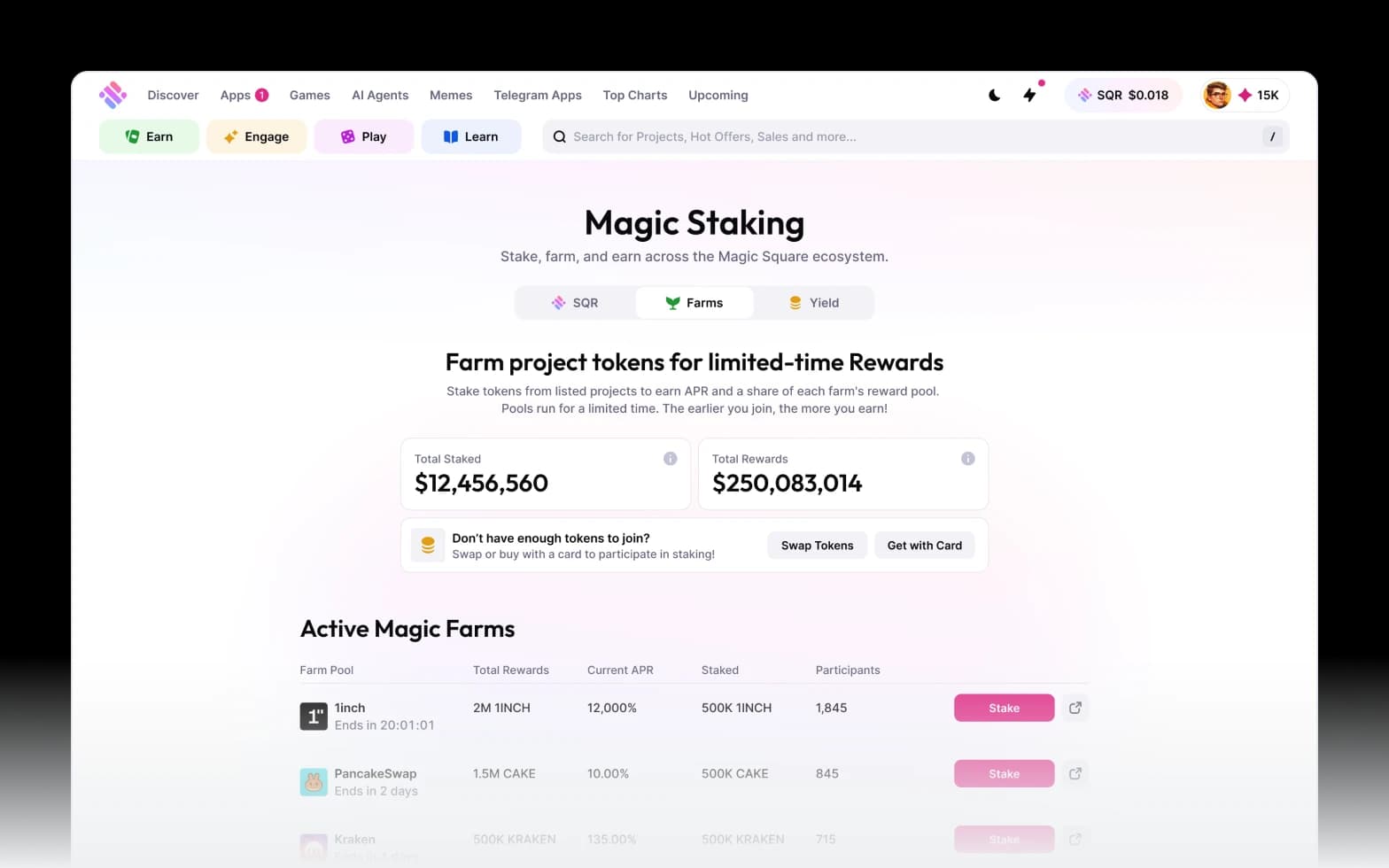 Magic Staking product screen
