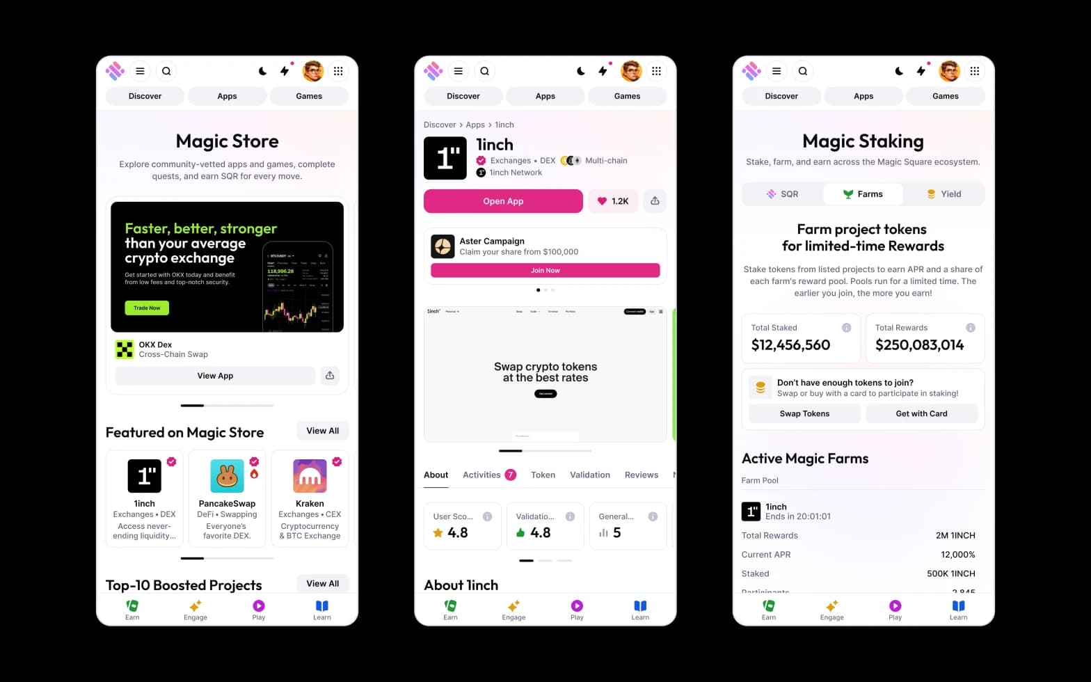 Magic Square mobile app screens