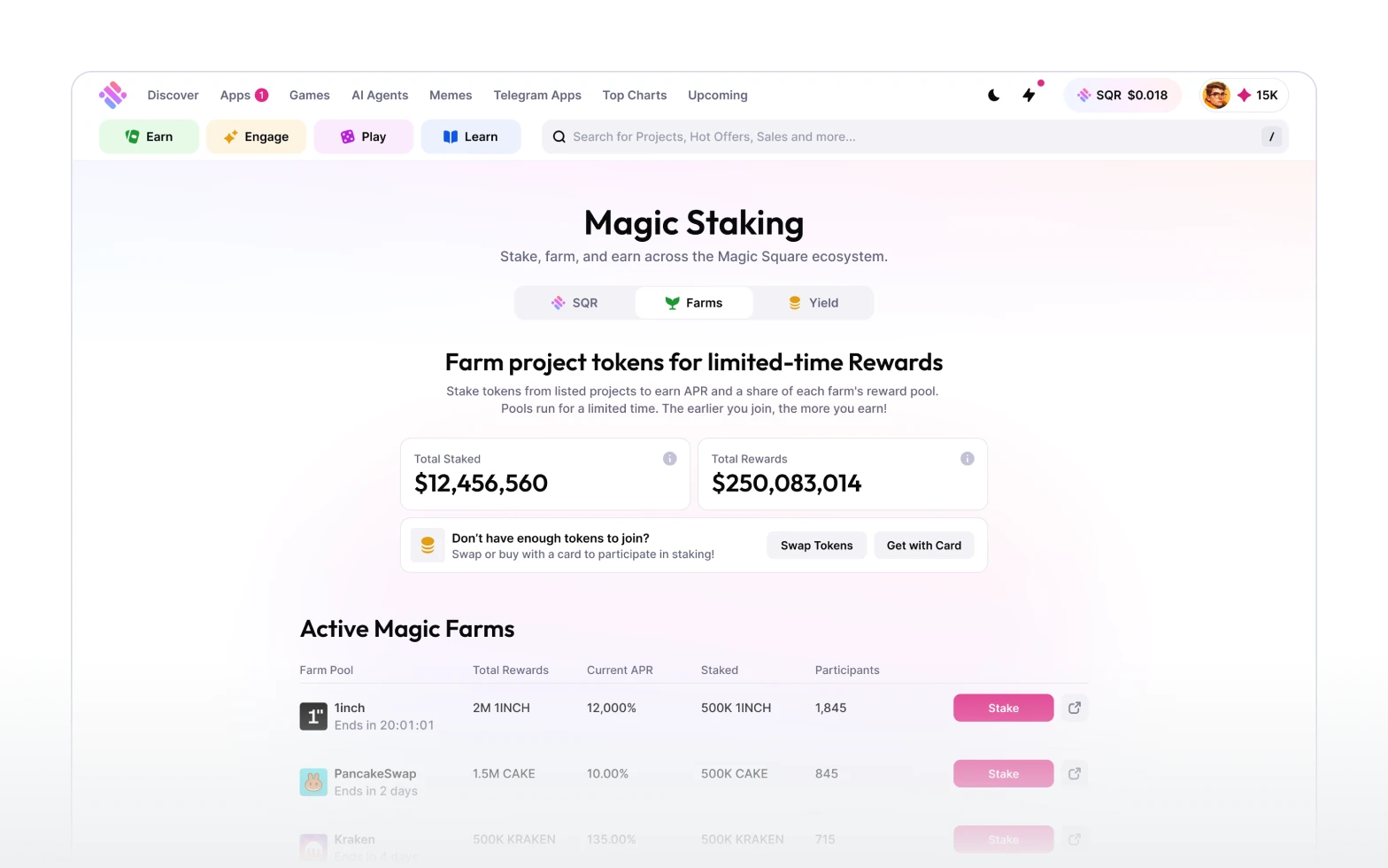 Magic Staking product screen