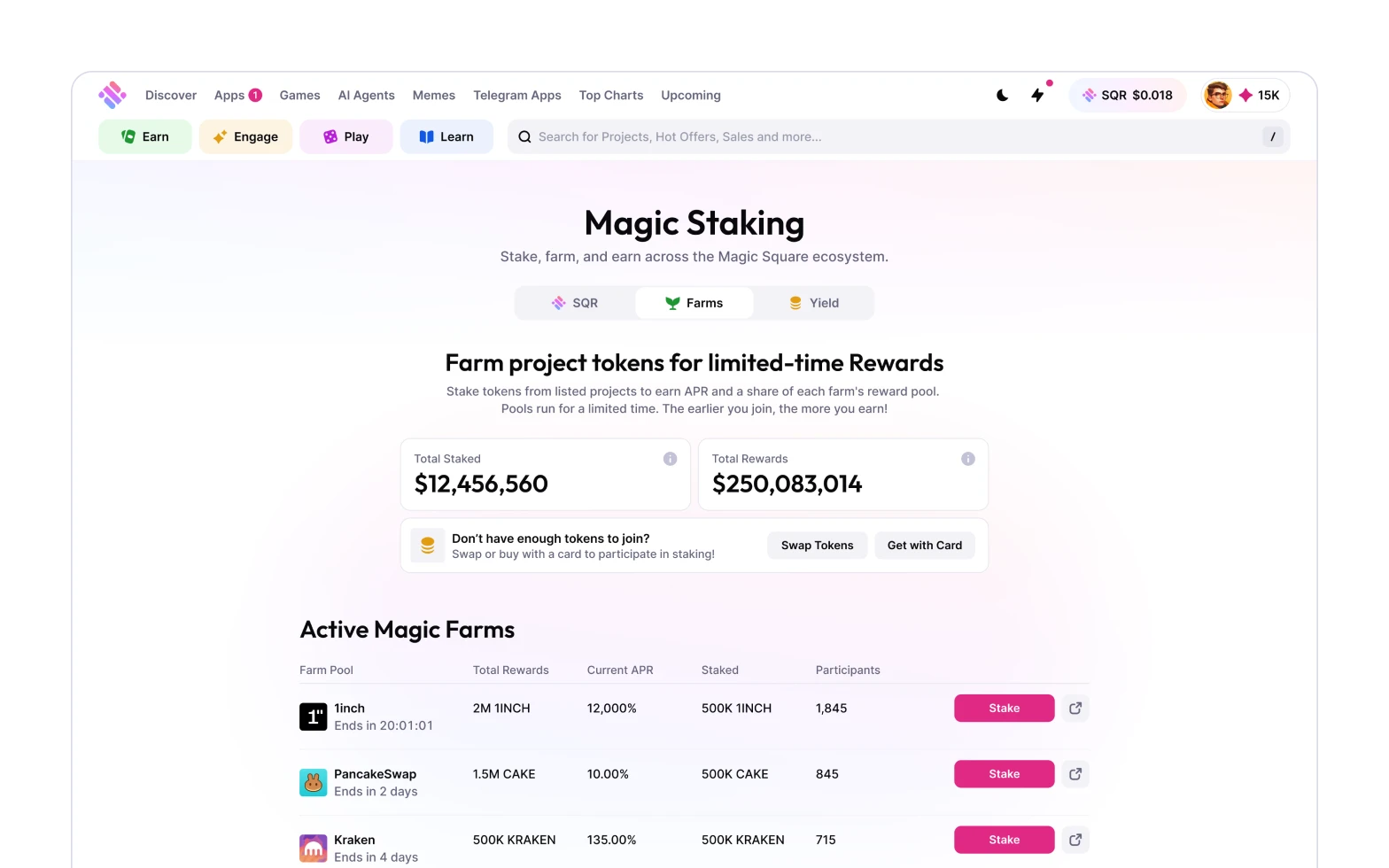 Magic Staking product screen
