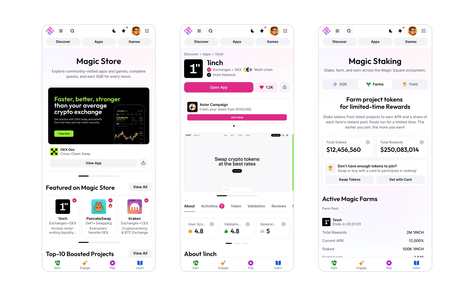 Magic Square mobile app screens