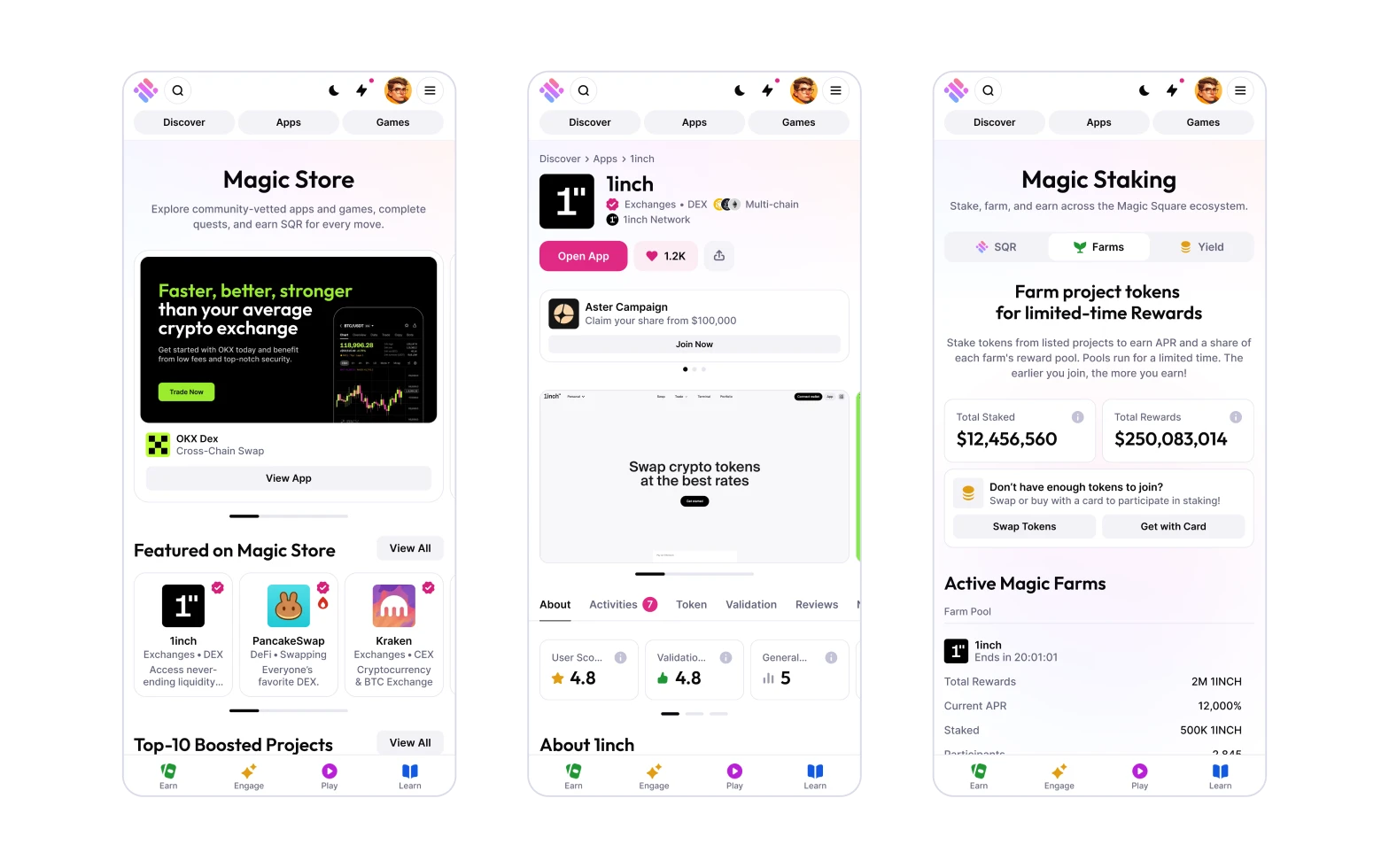 Magic Square mobile app screens
