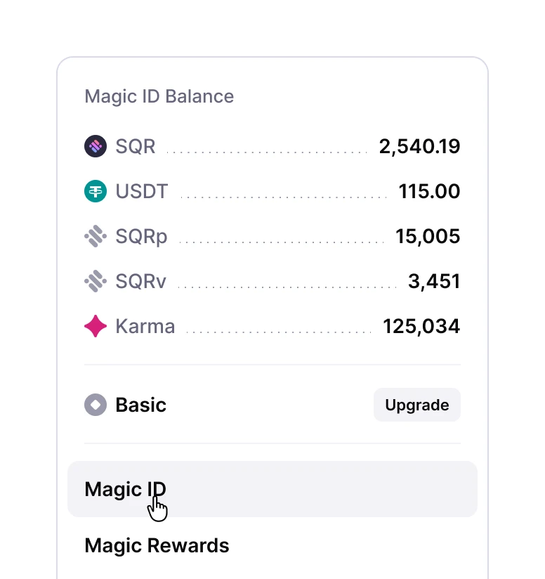 Magic Square account balance screen